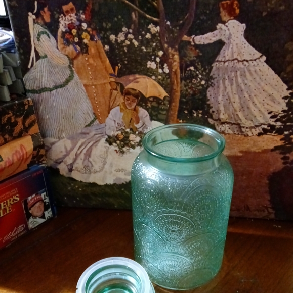 5 Vintage Fortecrisa pink glass saucers set. &Adeline Blue Cookie Jar,Nice ๐ป๐ - Picture 10 of 15